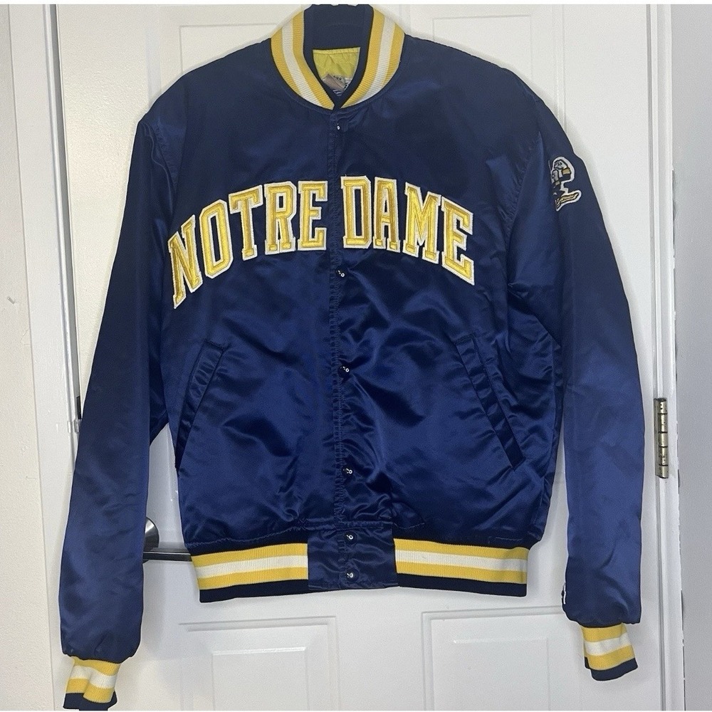 Vintage 80s Notre Dame Fighting Irish Satin Starter Jacket Bomber USA Men Large